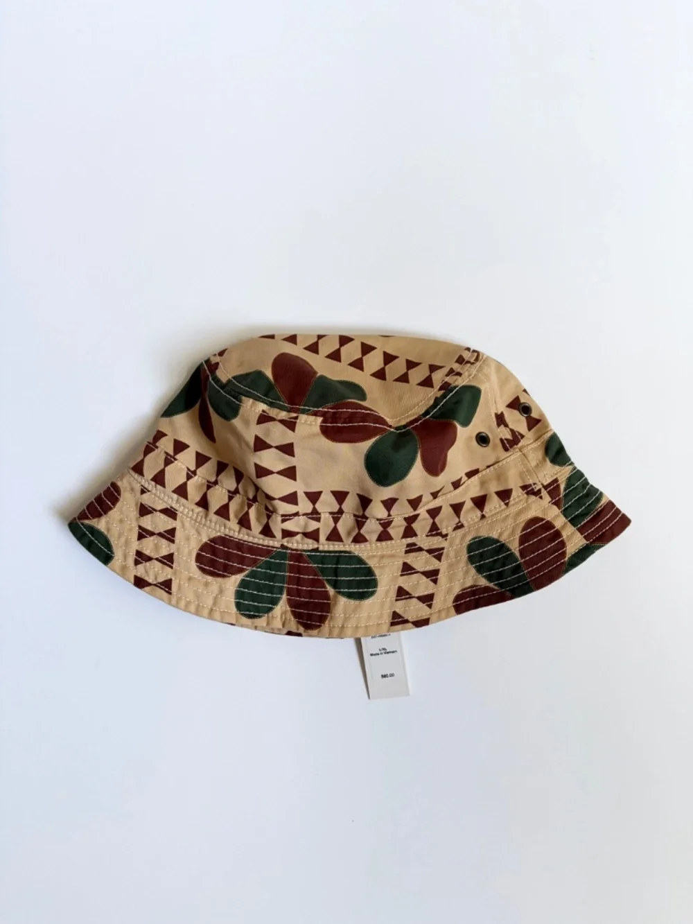 Banana Republic Cotton-Linen Bucket Hat size L/XL in Khaki Beige Print NWT